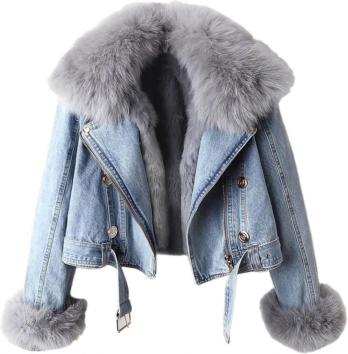 Cropped Denim Jacket Faux fleeced