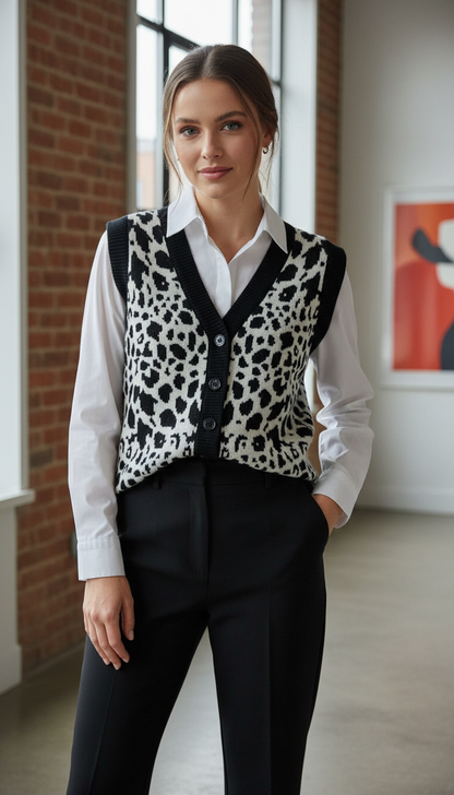 Chic Leopard Pattern Knit Vest
