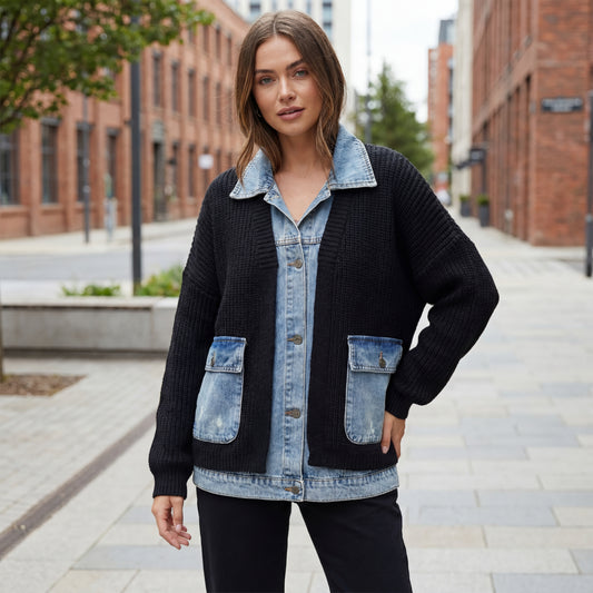 Denim Layered Knit Jacket
