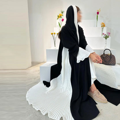 Black & Ivory Pleated Sleeve Abaya